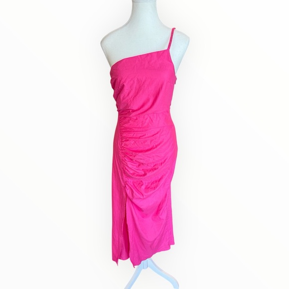 NWT ZARA Pink Linen Asymmetrical One Shoulder Midi Dress Sz M - Picture 3 of 10